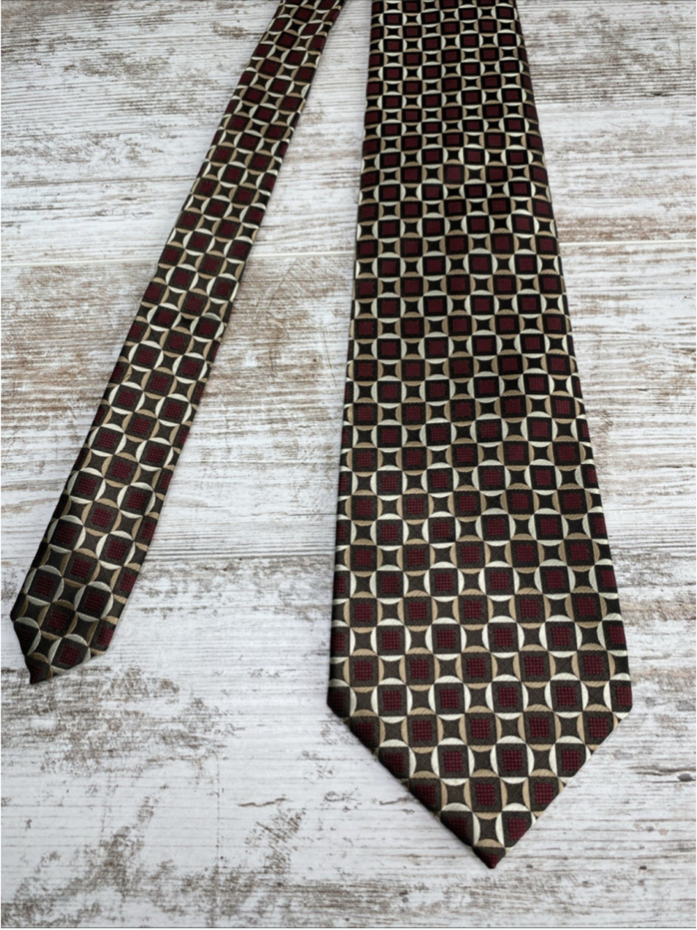 Stafford Essentials Tie Geometric Red Gold Black Extra Long 63” Polyester - Picture 3 of 6